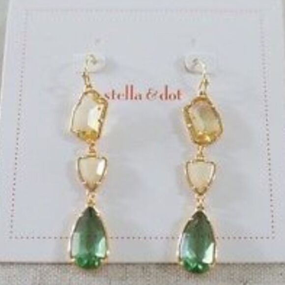 stella & dot ~βpippa stone earrings ~ green yellow cream - Picture 1 of 8